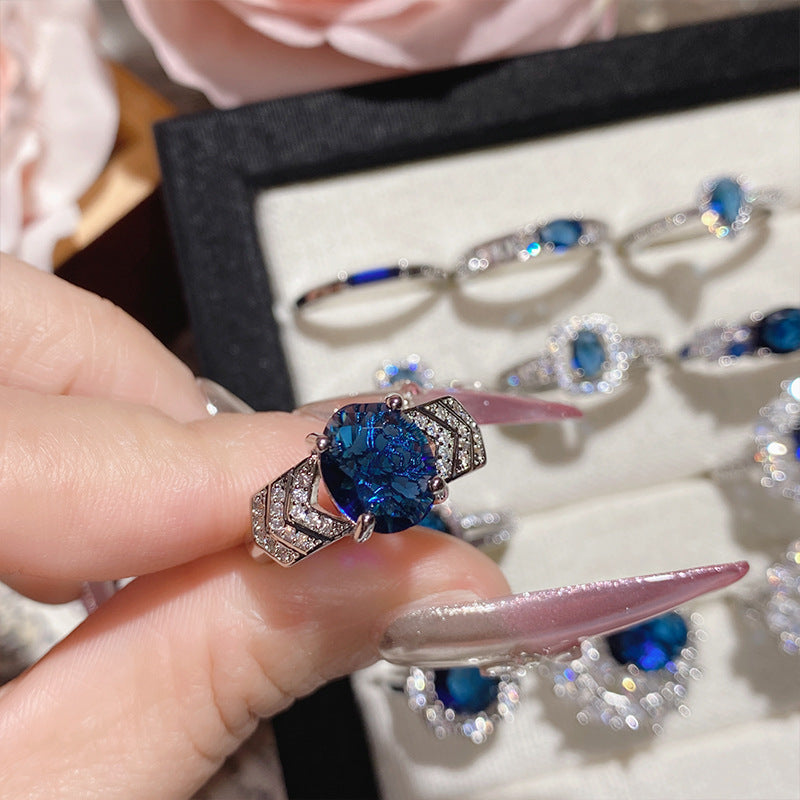 Blue corundum colorful ring