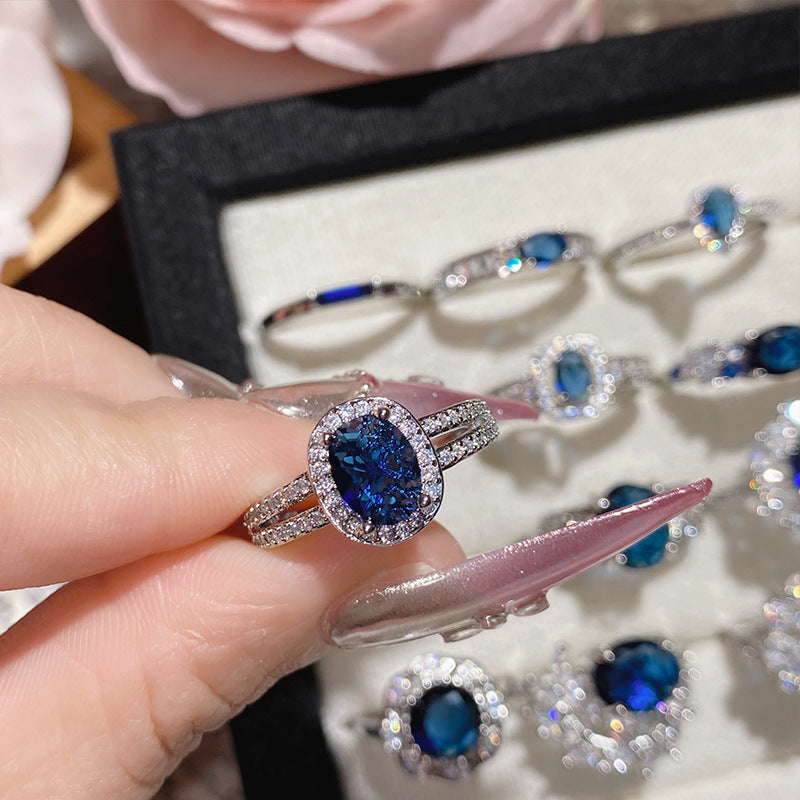 Blue corundum colorful ring