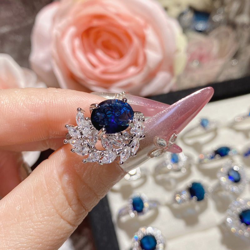 Blue corundum colorful ring
