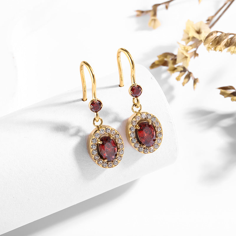 أقراط من الفولاذ المقاوم للصدأ عيار 18 قيراطًا مرصعة بالزركون، مصنوعة من الذهب والتيتانيوم