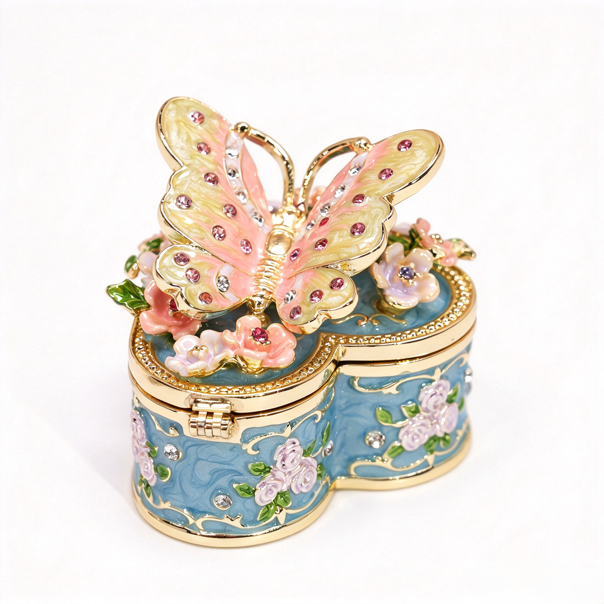 Enamel Butterfly Heart‑Shaped Jewelry Box, Decorative Trinket Ring Box For Rings Earrings