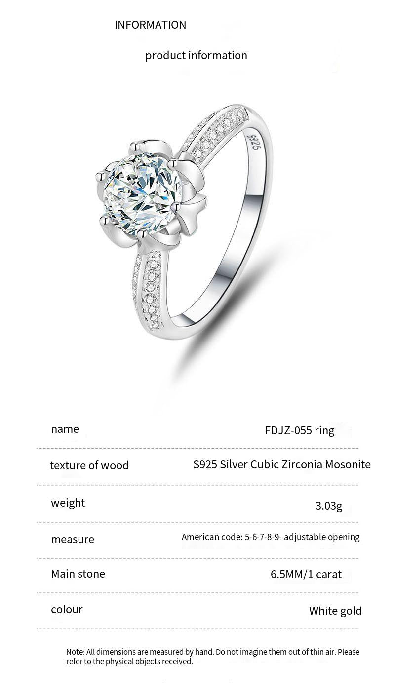 S925 sterling silver one carat moissanite ring