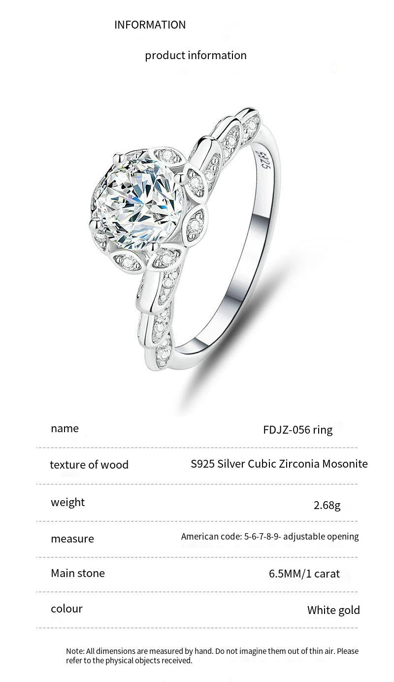 S925 sterling silver one carat moissanite ring