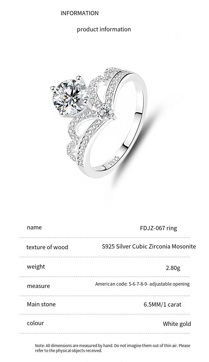 S925 sterling silver one carat moissanite ring