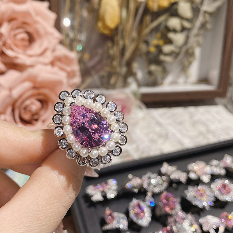 Pink zircon ring plated with 18K gold
