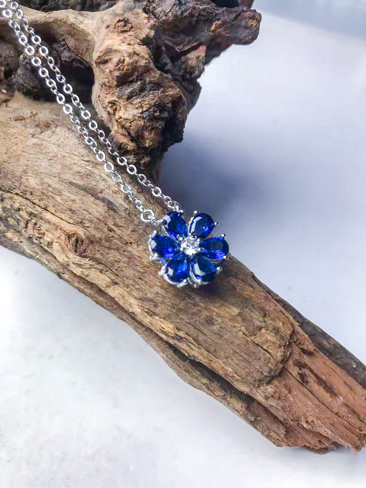 Gold-Plated Sapphire Blue Flower Ring, Necklace, Earrings & Bracelet