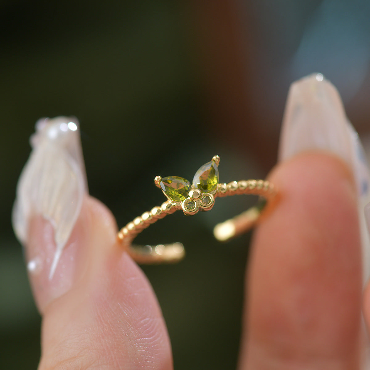 Butterfly olive green zircon hollow earrings ear clip ring bracelet necklace