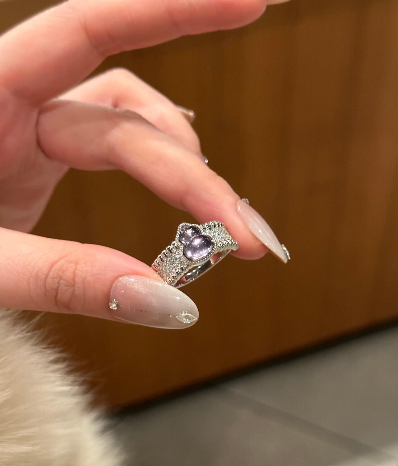 S925 sterling silver Purple Crystal Gourd Moon Necklace Ring