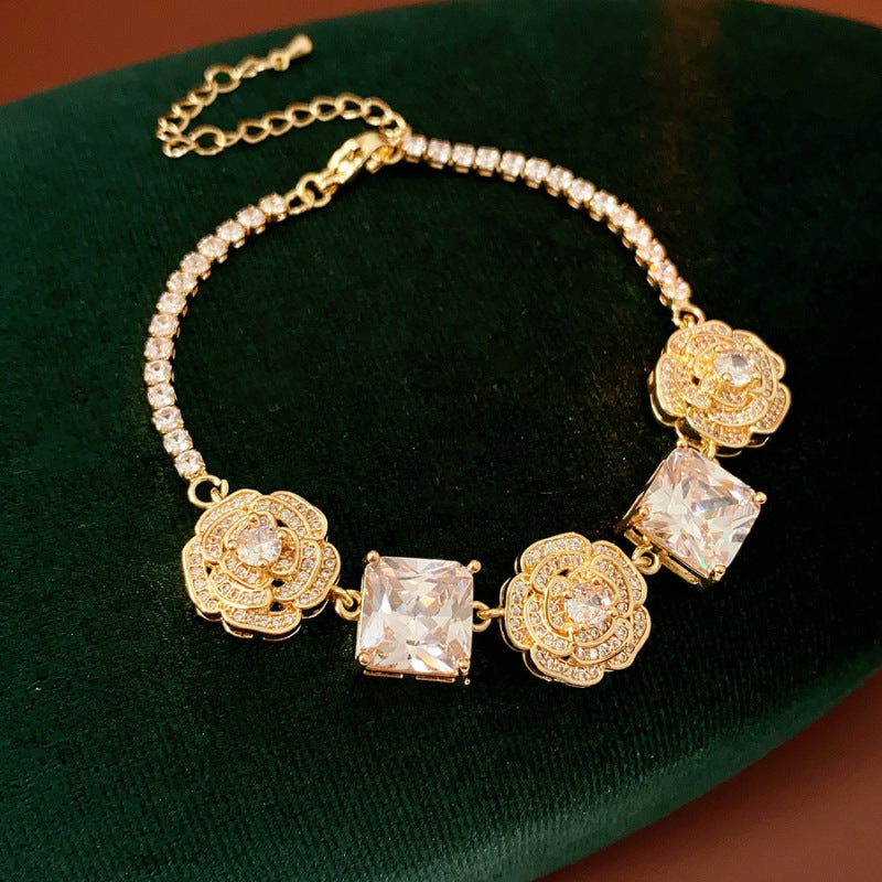 Pink rose cube zircon necklace bracelet earrings set