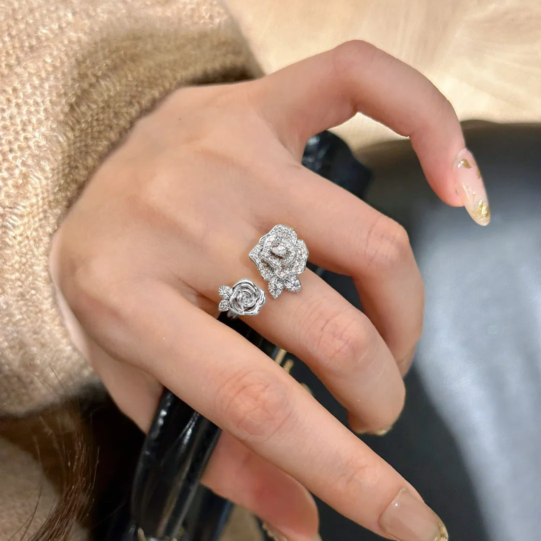 Diamond rose necklace bracelet ring set