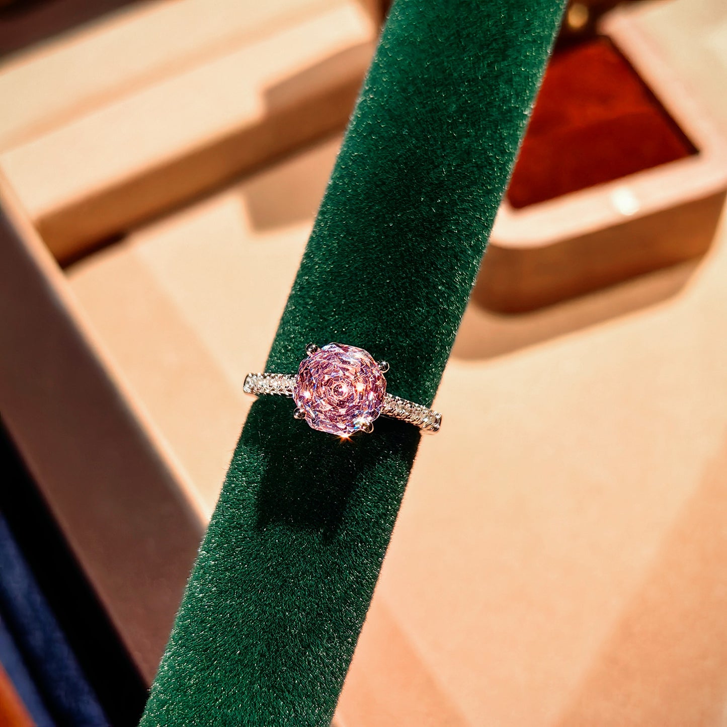 Roses inlaid with high carbon diamond colorful diamond necklace earrings ring set