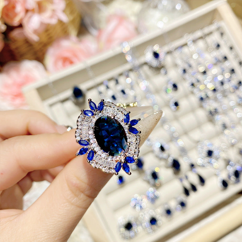 Imitation natural sapphire gold-plated studded ring earrings necklace bracelet