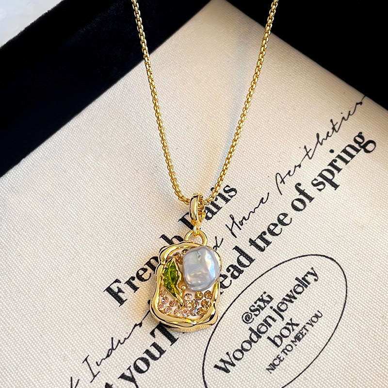 Copper-plated 18k gold oil painting pearl necklace