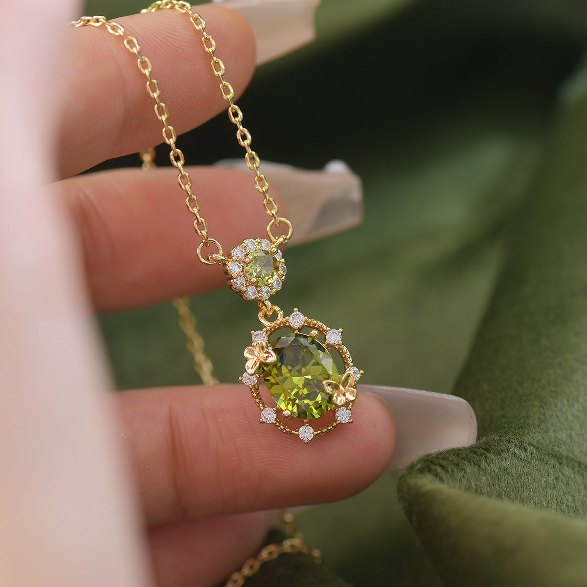 Butterfly olive green zircon hollow earrings ear clip ring bracelet necklace