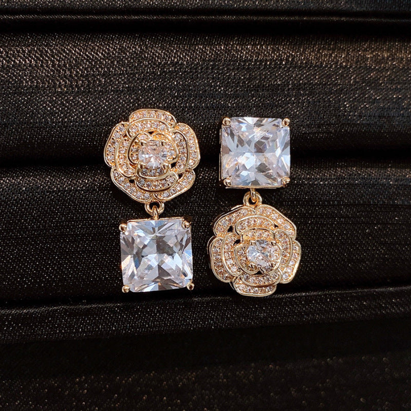 Pink rose cube zircon necklace bracelet earrings set