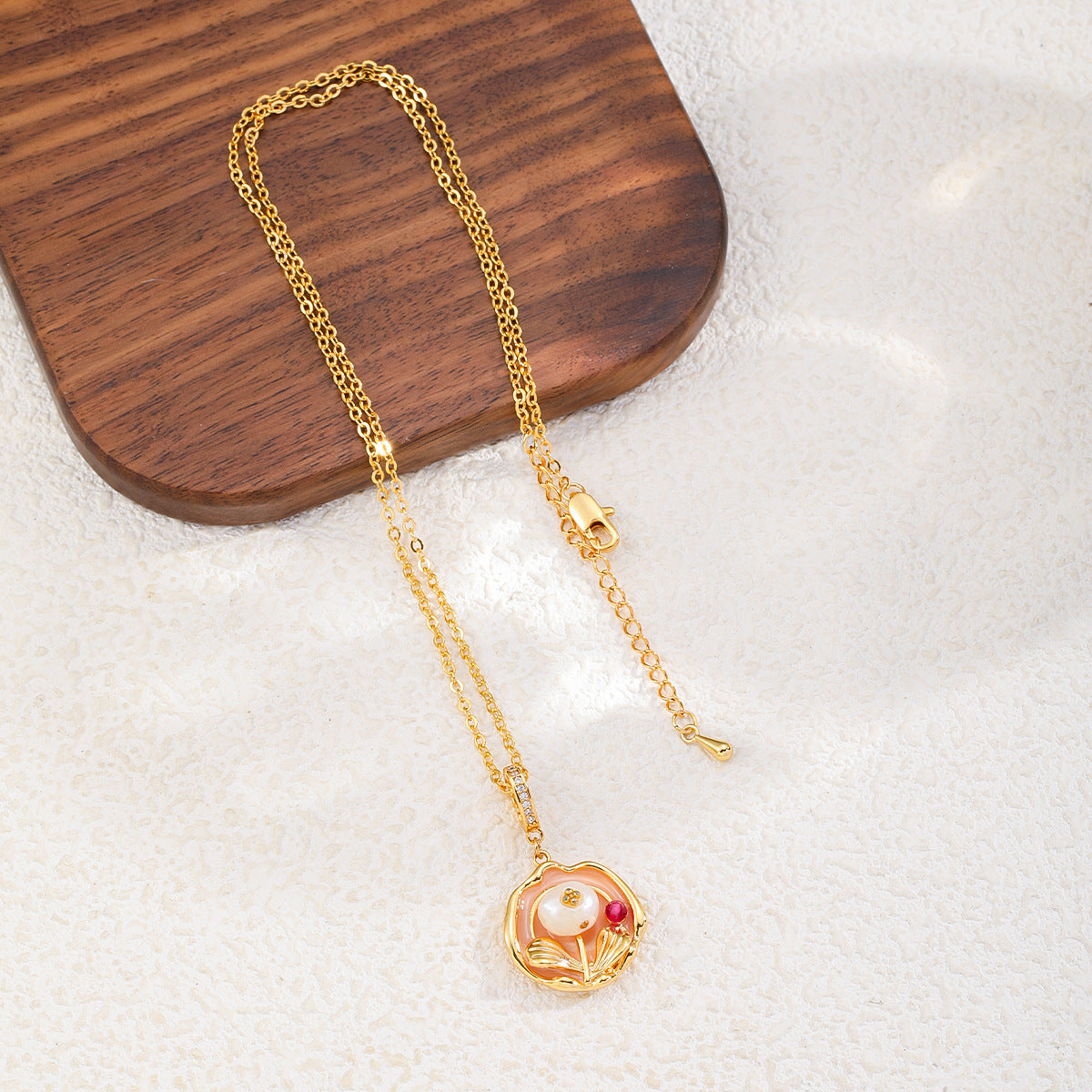 Copper-plated 18k gold oil painting pearl necklace