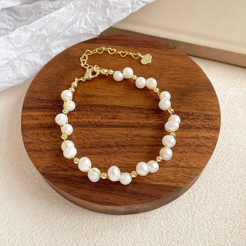 Copper plated 18k gold natural pearl bracelet does not fade.