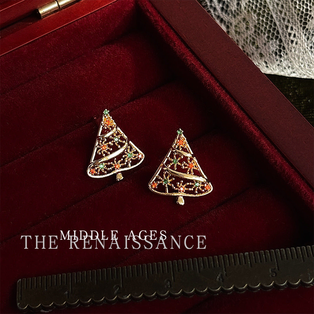 Christmas limited ~vintage Christmas series zircon bell bow earrings