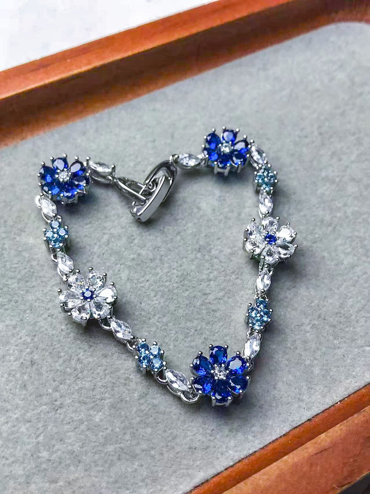Gold-Plated Sapphire Blue Flower Ring, Necklace, Earrings & Bracelet
