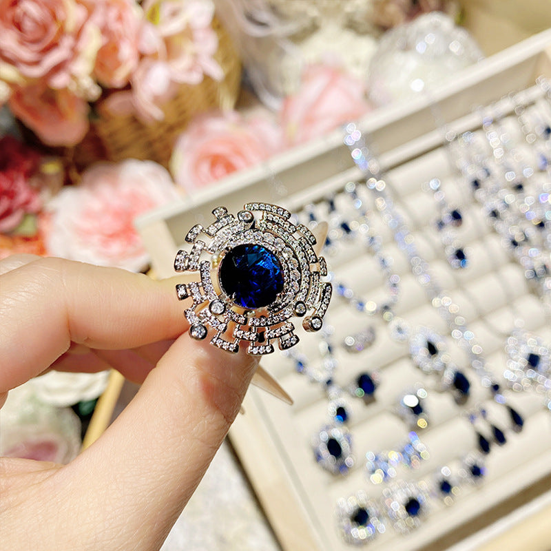 Imitation natural sapphire gold-plated studded ring earrings necklace bracelet