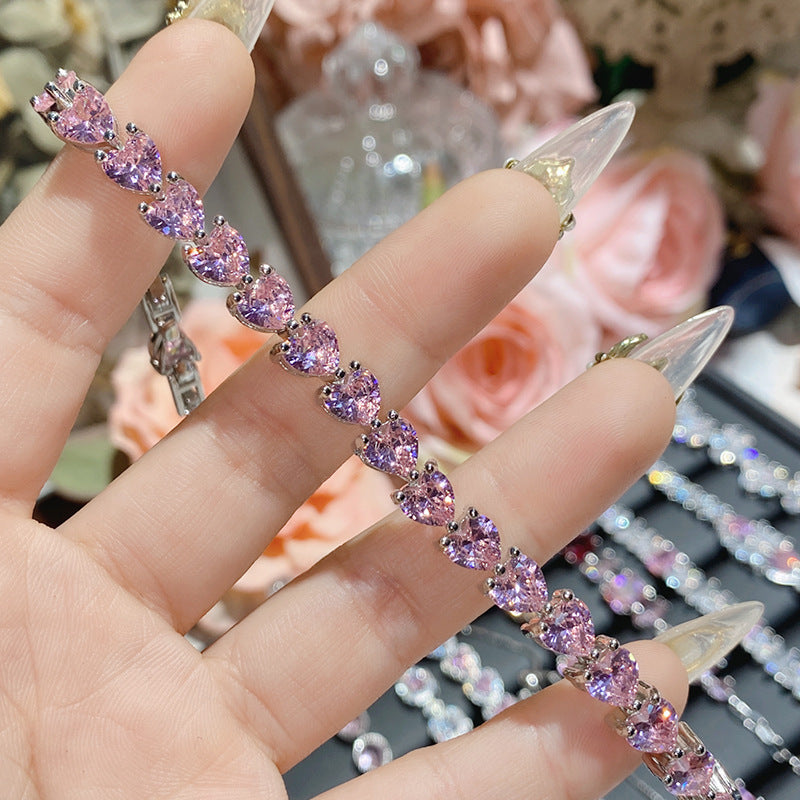 Pink gemstone plated with 18K gold Super Flash full diamond bracelet