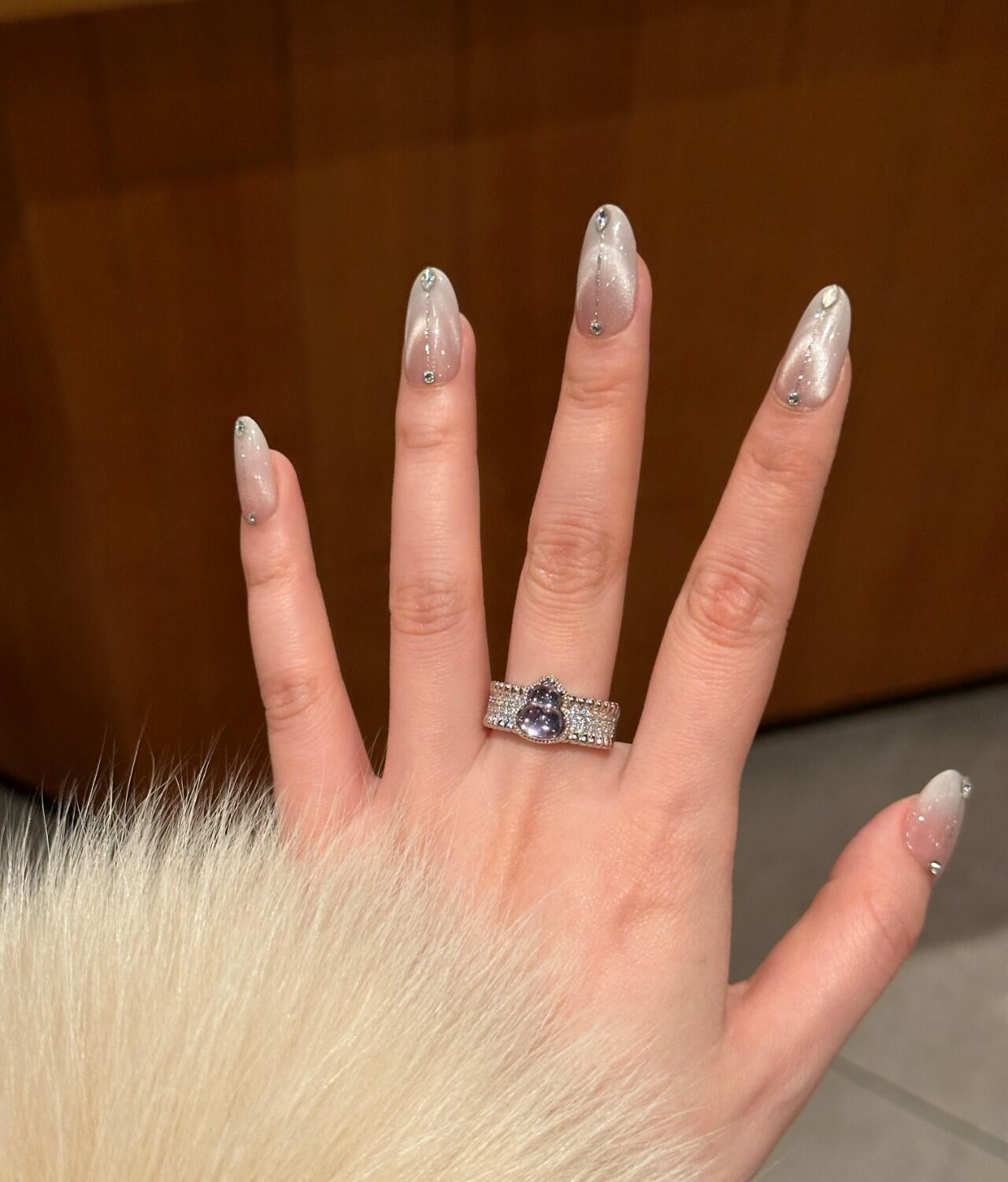 S925 sterling silver Purple Crystal Gourd Moon Necklace Ring