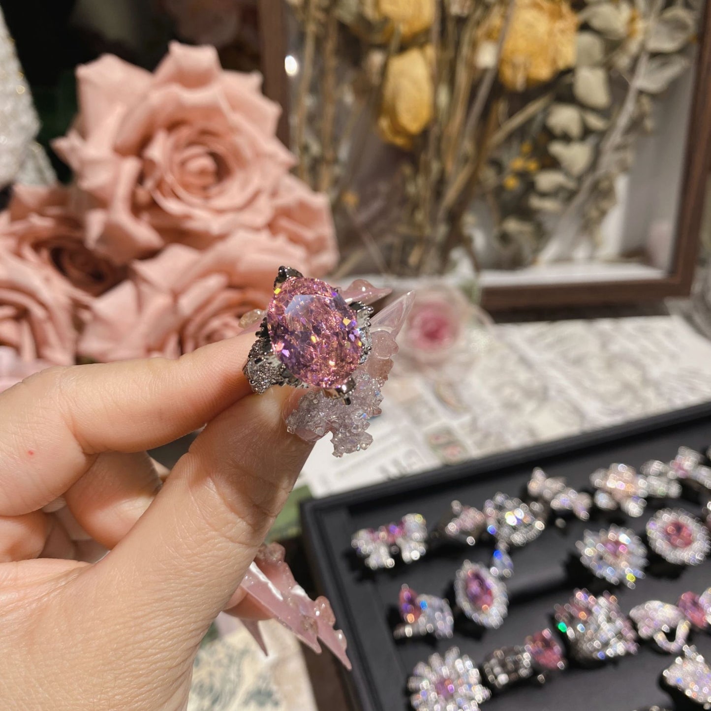Pink zircon ring plated with 18K gold