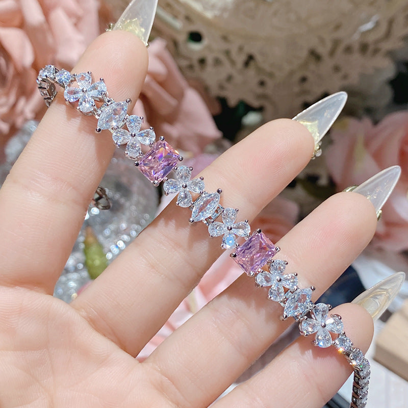 Pink gemstone plated with 18K gold Super Flash full diamond bracelet