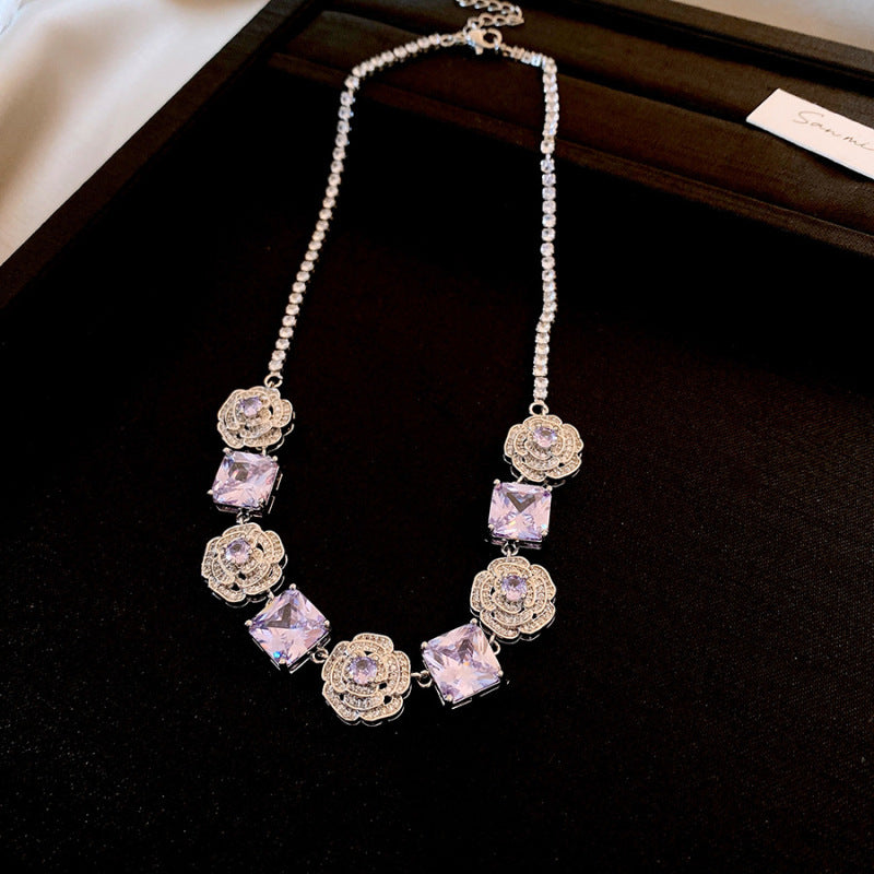 Pink rose cube zircon necklace bracelet earrings set