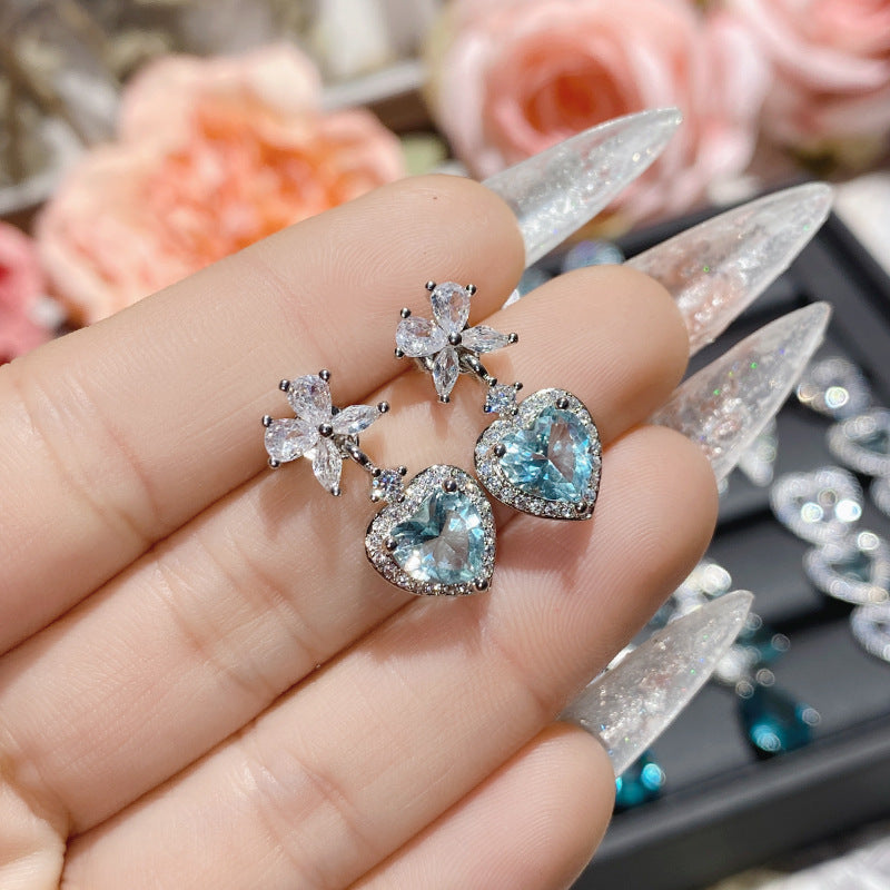 Aquamarine plated 18K gold love bow earrings