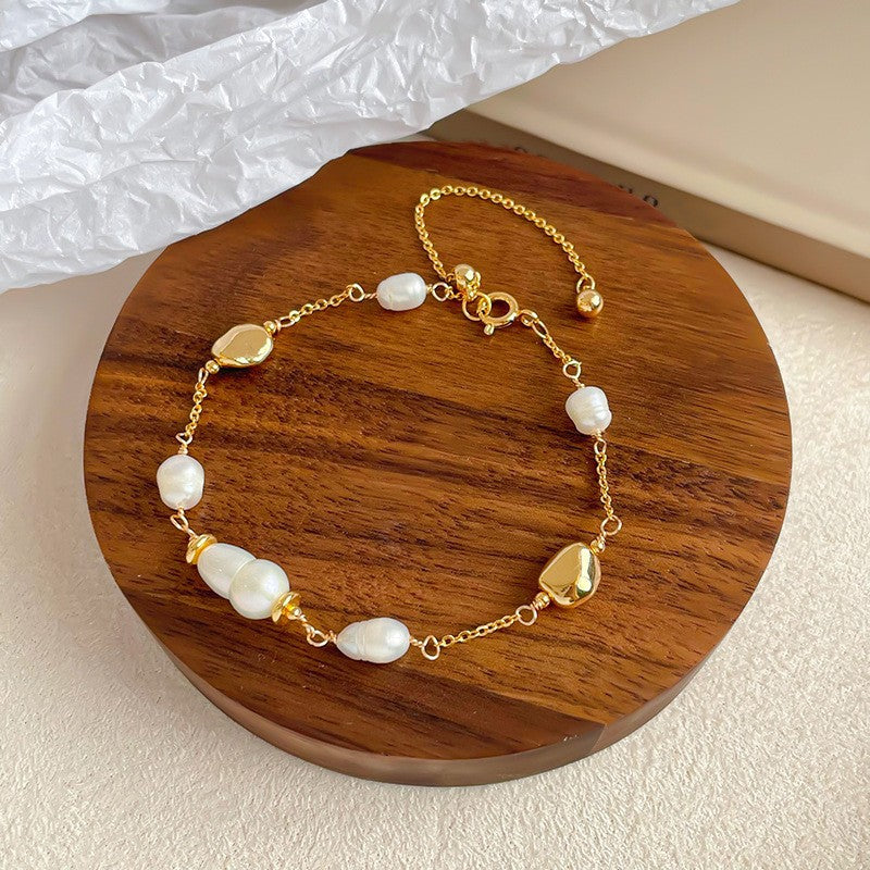 Copper plated 18k gold natural pearl bracelet does not fade.
