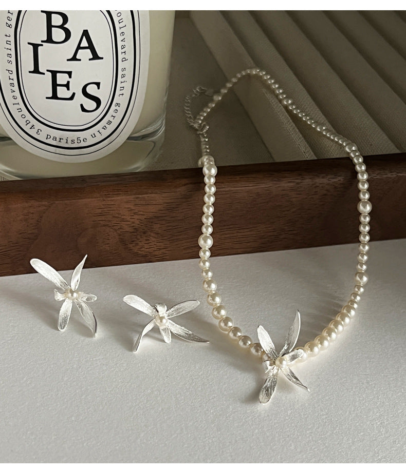 925スターリングシルバーパールオーキッドネックレス