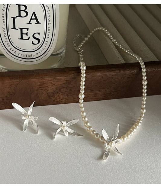 925スターリングシルバーパールオーキッドネックレス