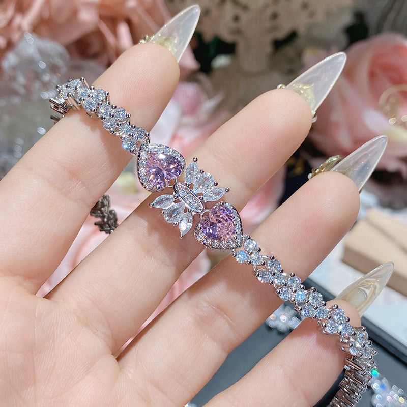 Pink gemstone plated with 18K gold Super Flash full diamond bracelet