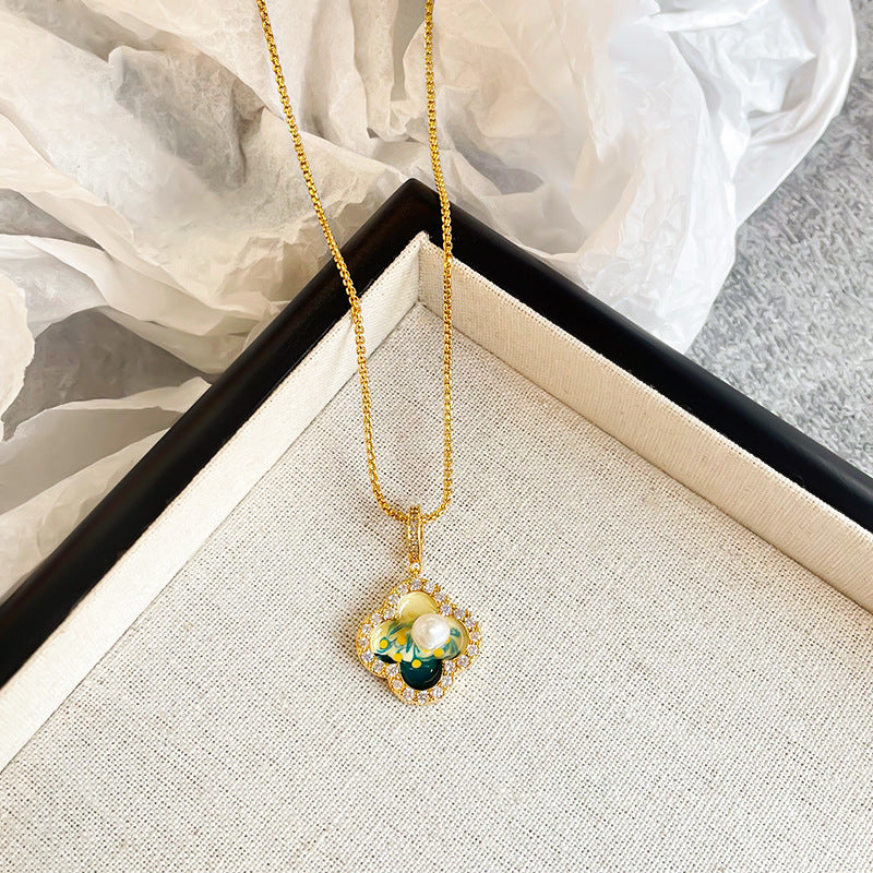 Copper-plated 18k gold oil painting pearl necklace