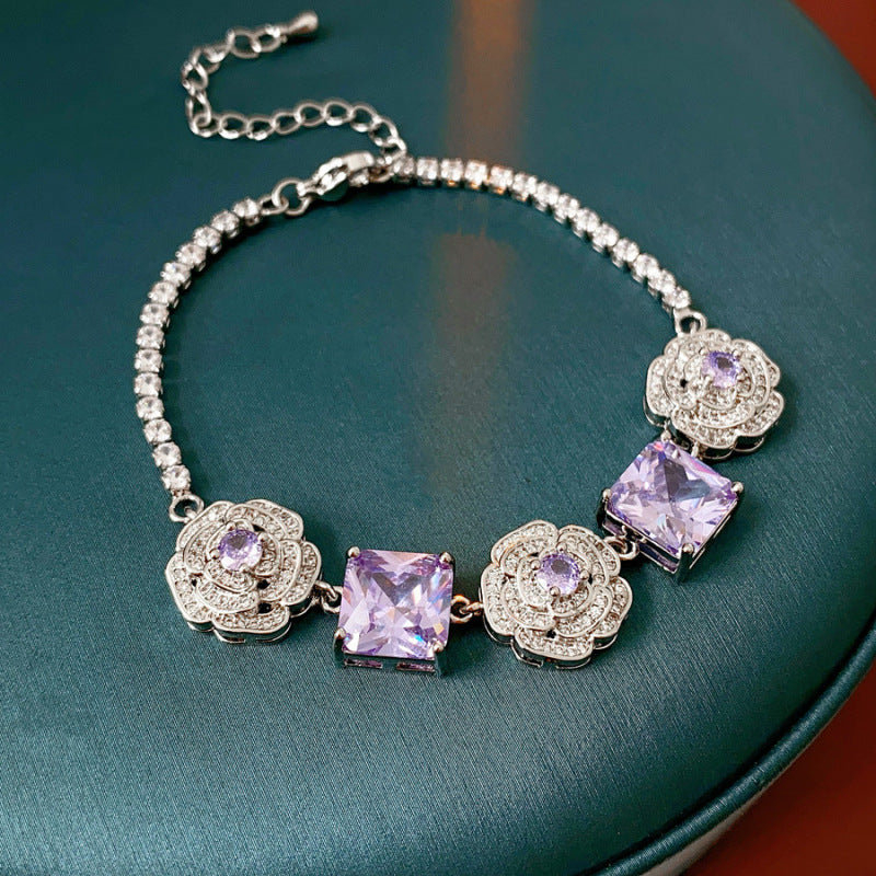 Pink rose cube zircon necklace bracelet earrings set