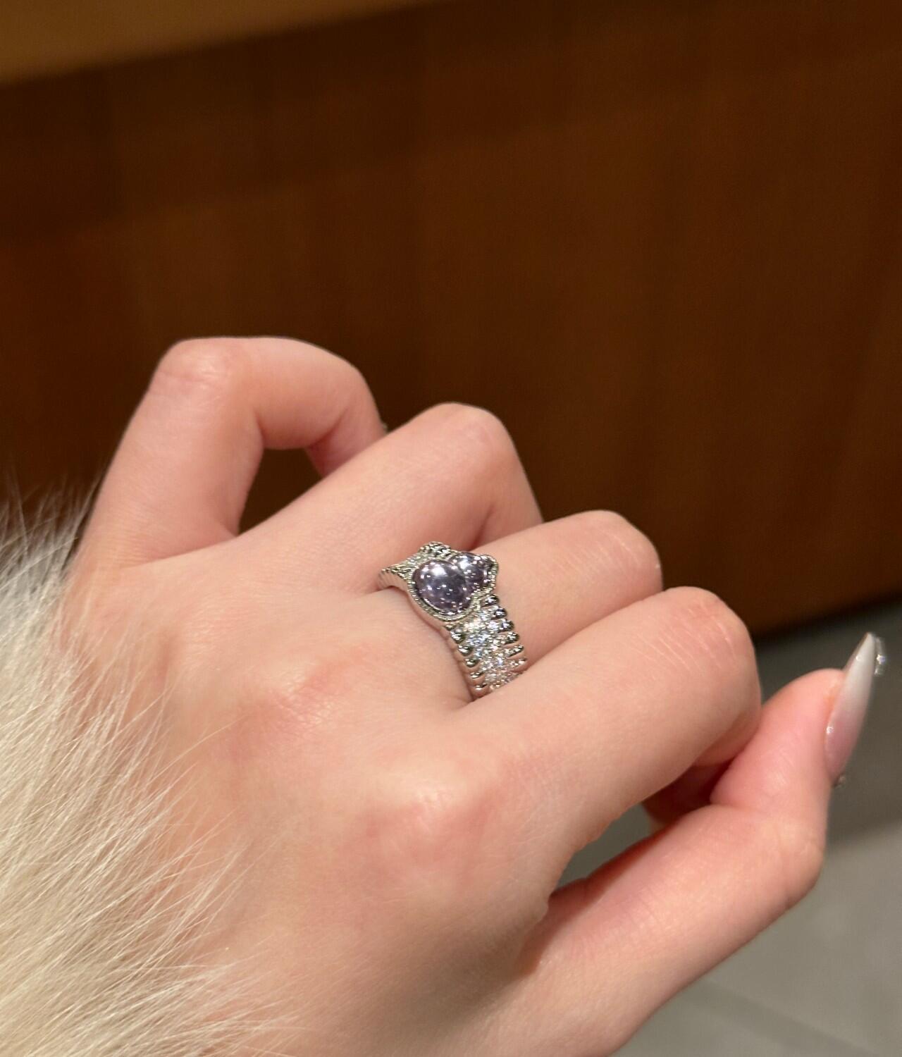 S925 sterling silver Purple Crystal Gourd Moon Necklace Ring