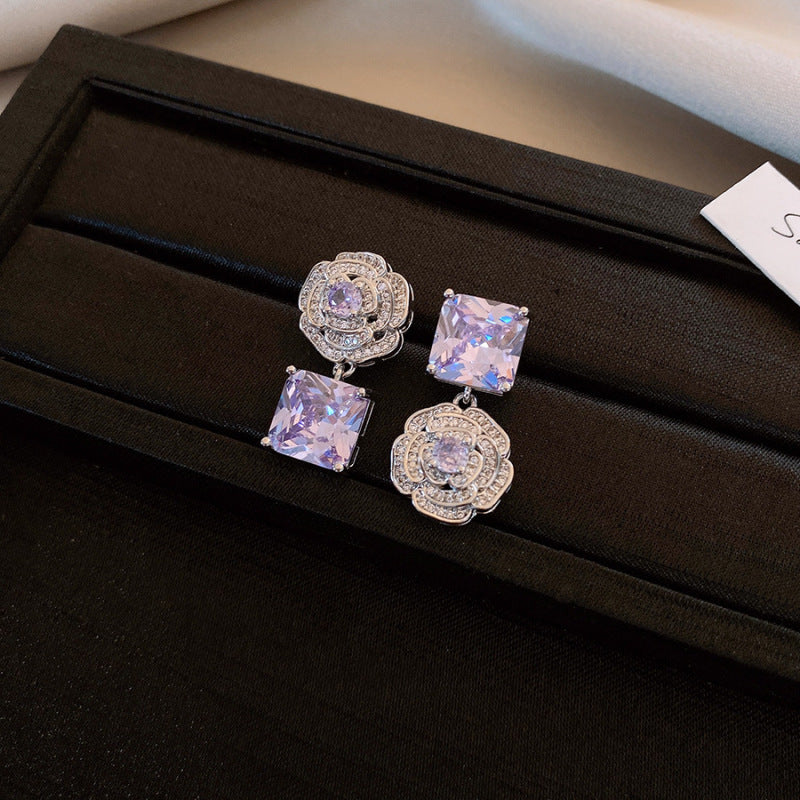 Pink rose cube zircon necklace bracelet earrings set