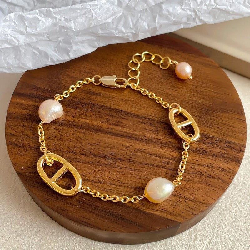 Copper plated 18k gold natural pearl bracelet does not fade.