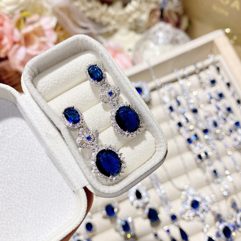 Imitation natural sapphire gold-plated studded ring earrings necklace bracelet