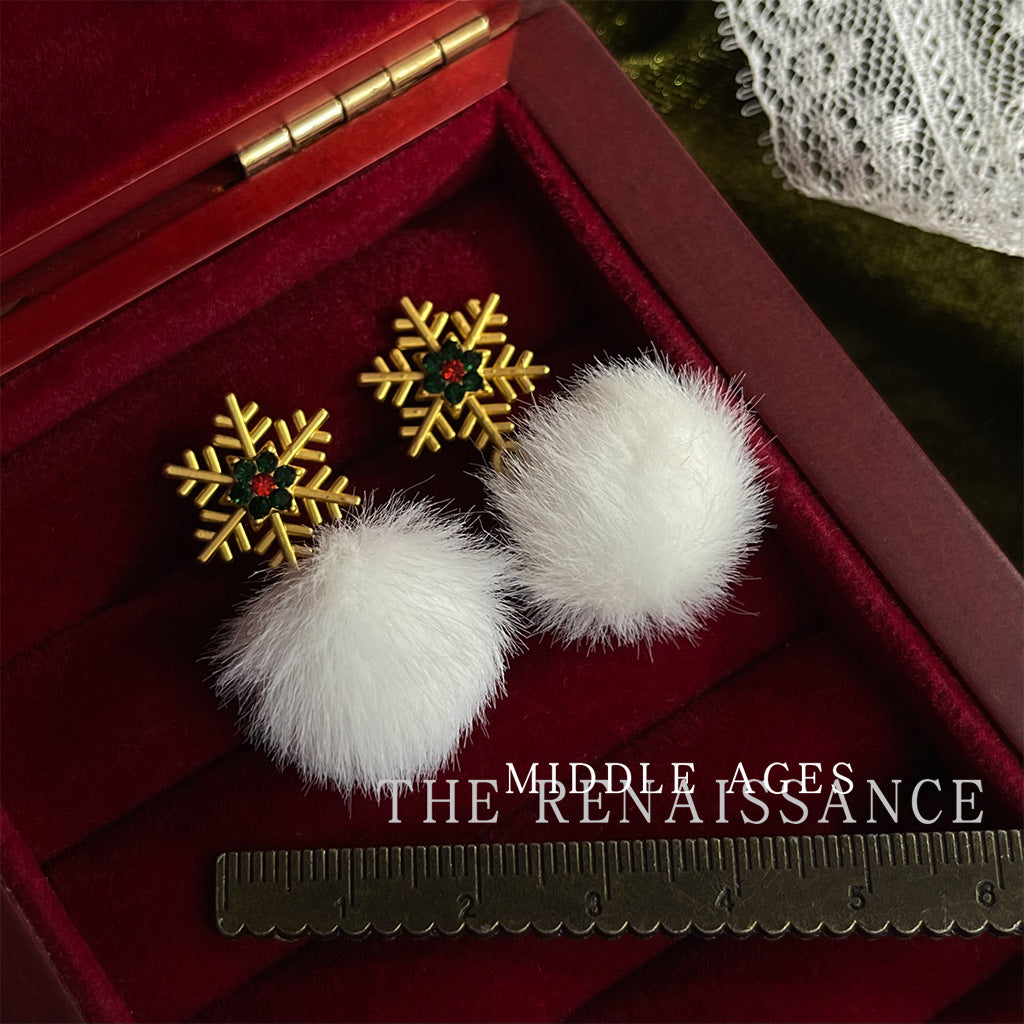 Christmas limited ~vintage Christmas series zircon bell bow earrings
