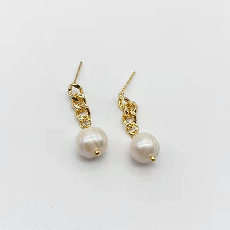 Natural freshwater pearl earrings S925 silver needle baroque irregular