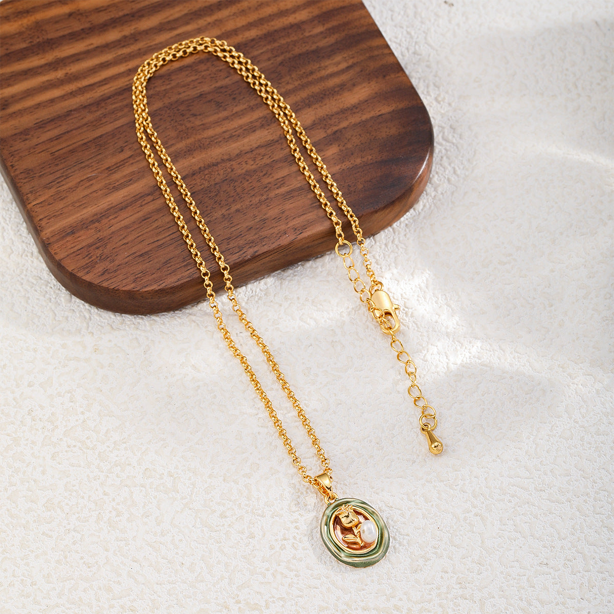 Copper-plated 18k gold oil painting pearl necklace