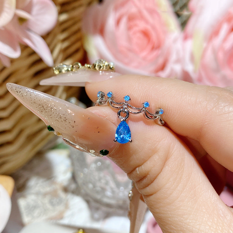 Super Flash Sea Blue Zircon Ring with 18K Gold Plating