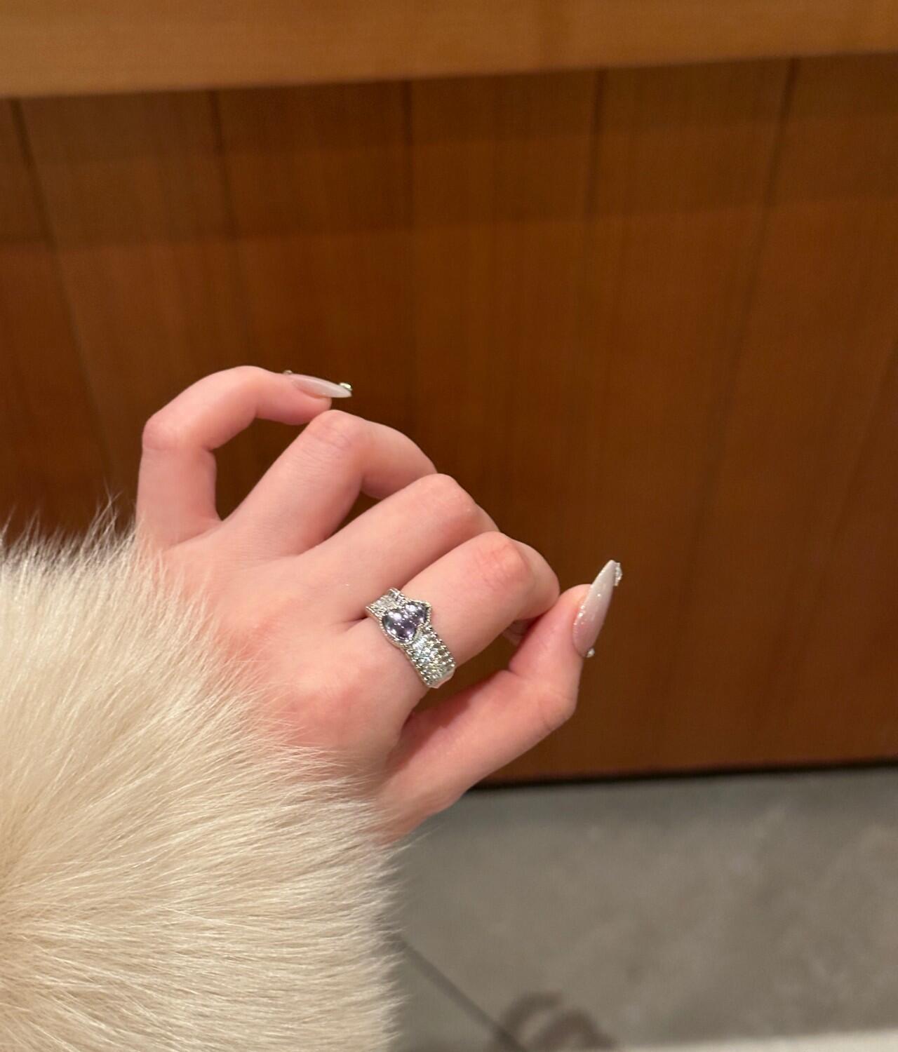 S925 sterling silver Purple Crystal Gourd Moon Necklace Ring