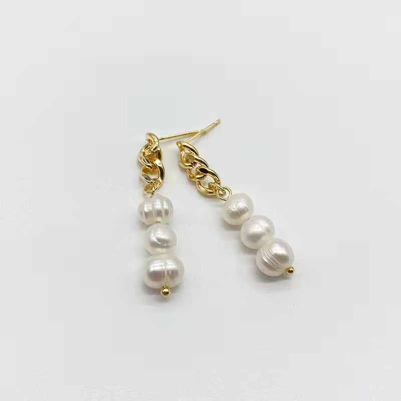 Natural freshwater pearl earrings S925 silver needle baroque irregular
