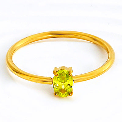 Stainless steel ring color zircon electroplating 18K gold.