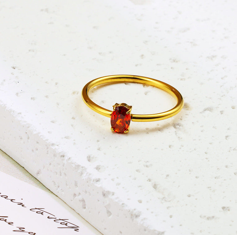 Stainless steel ring color zircon electroplating 18K gold.