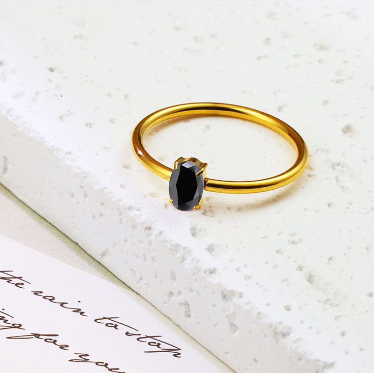 Stainless steel ring color zircon electroplating 18K gold.