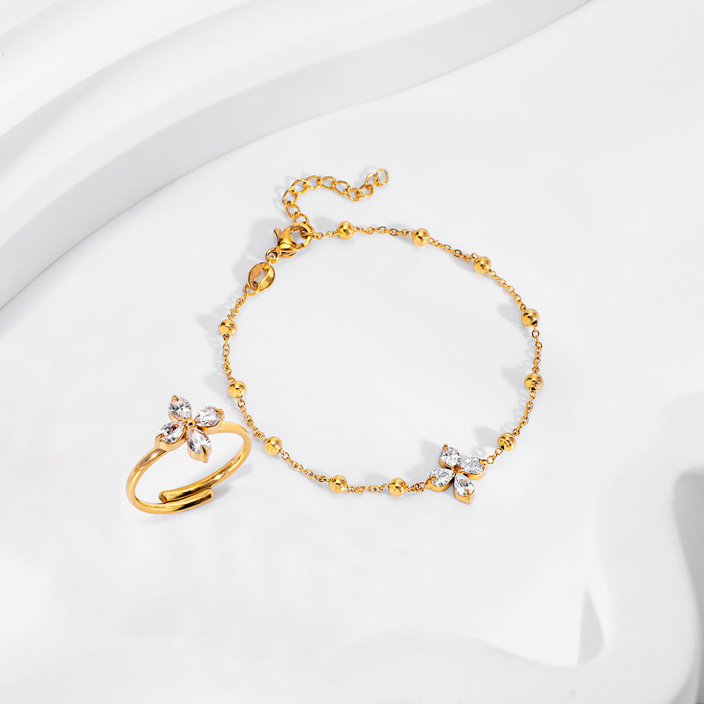 ジルコンチタンスチールカラーファストブレスレットネックレスリングイヤリングジュエリーセット